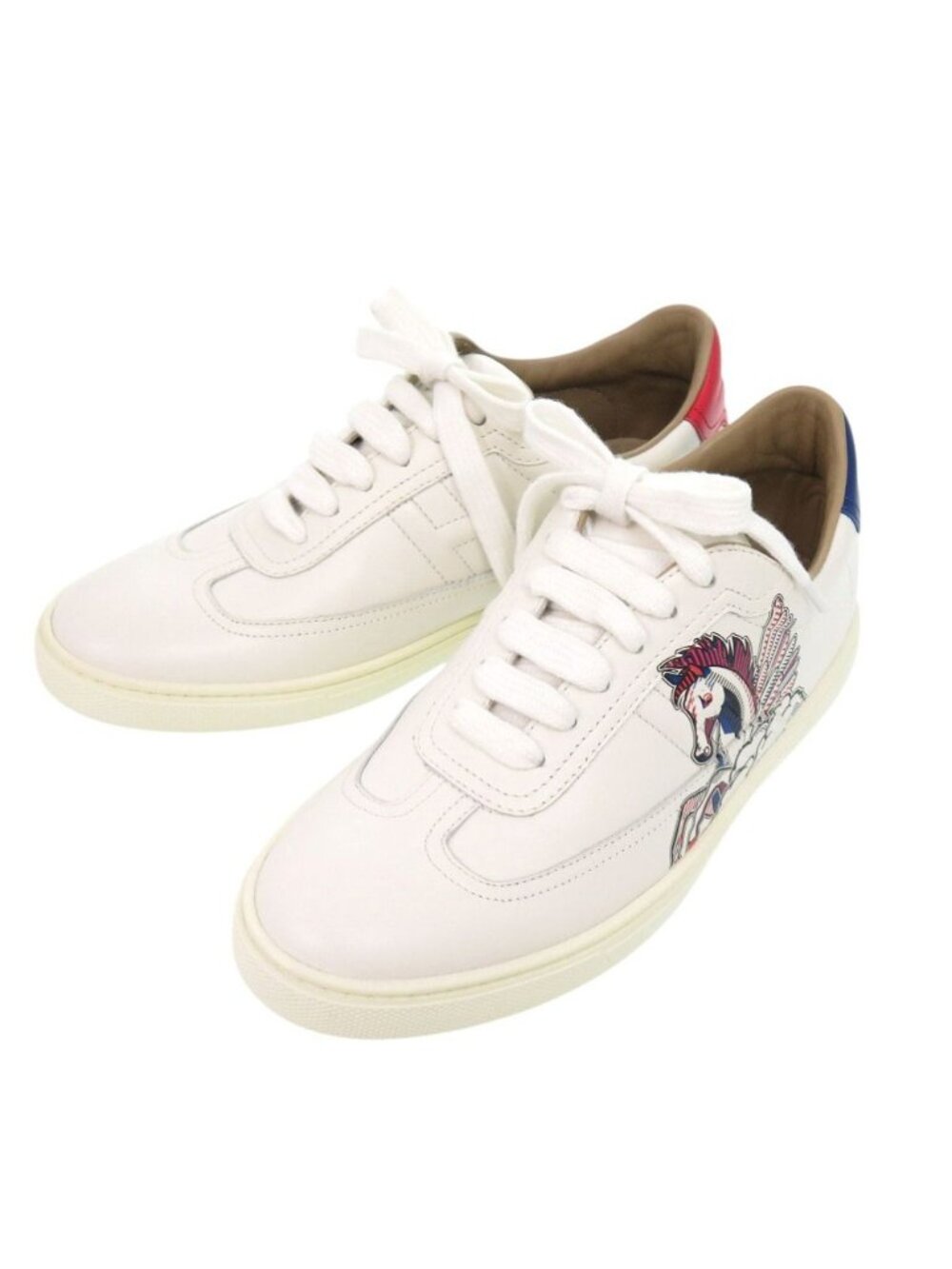 Hermes Low-Cut Sneakers Quicker Pegasus Pop Leather White 36